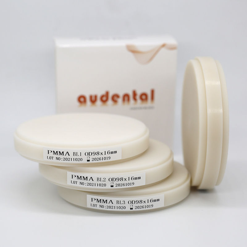 Tweelagen tandvlees tandheelkundige blocks aderen weefsel laboratoriummateriaal roze dentine hars PMMA puck