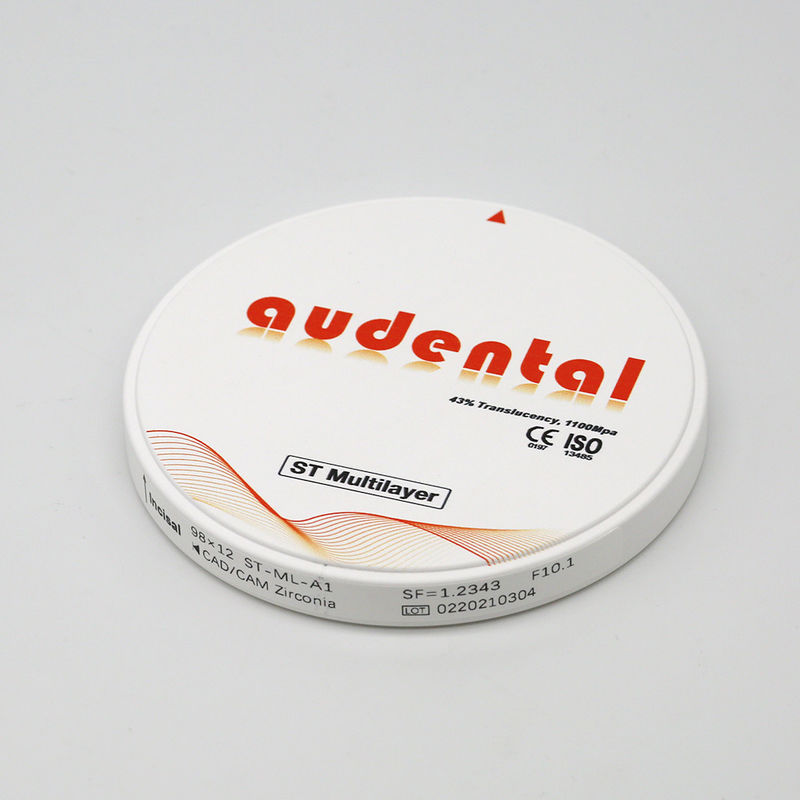 Translucent ST Multilayer Zirconia Ronde schijf 1100Mpa Buigsterkte voor tandheelkundige restauratie
