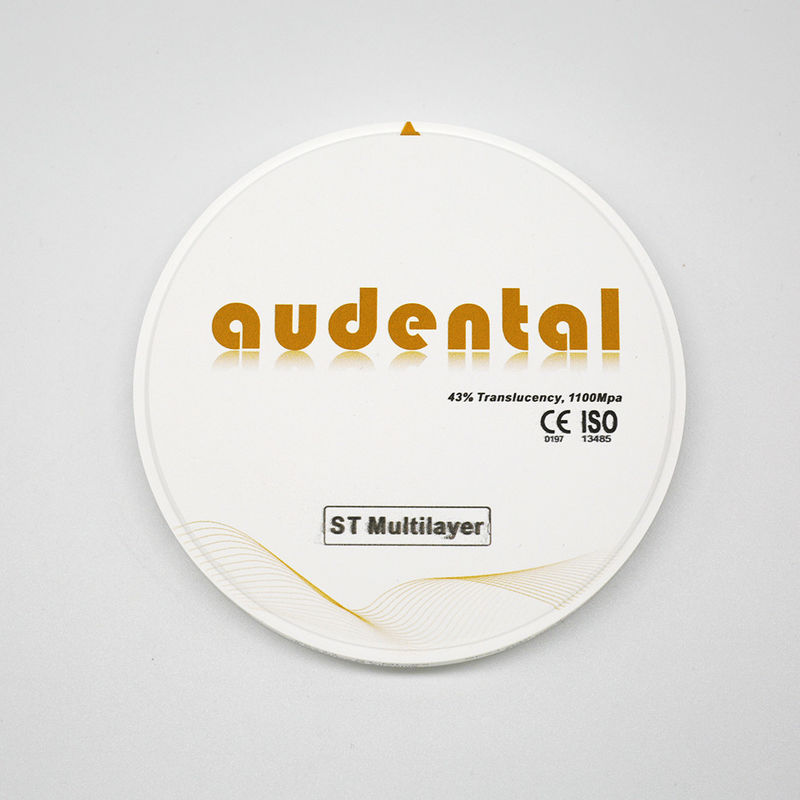 Translucent ST Multilayer Zirconia Ronde schijf 1100Mpa Buigsterkte voor tandheelkundige restauratie