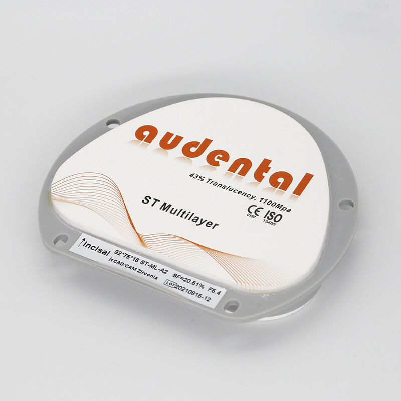 Translucent ST Multilayer Zirconia Ronde schijf 1100Mpa Buigsterkte voor tandheelkundige restauratie