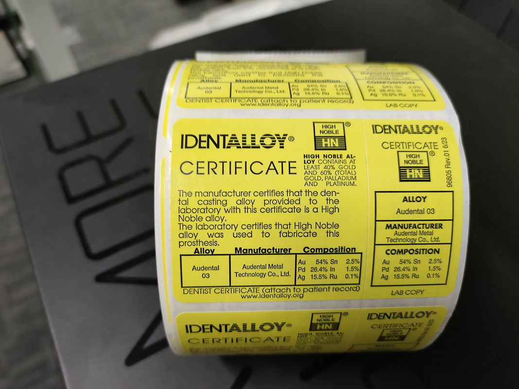 Audental 03 Au54% High Noble Dental Ceramic Alloy White Voor Voor Voor Voor Vervaardiging Porselein Restauratie Onlays Partiële kronen