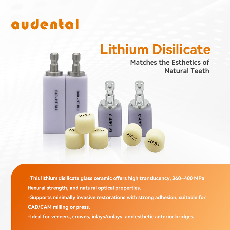 Audental Dental Lab Materialen Glaskeramiek Zirkoniumblok Lithium Disilicaat Blok Ingot voor Tandheelkundige Restauratie