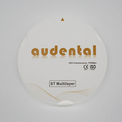 1100Mpa 43% Translucent ST Multilayer Zirconia Blocks voor gladde veneers Vita 16 kleur