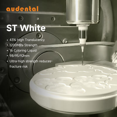 1200mpa Hoge sterkte ST Wit Zirconia Blank 43% Translucentie Tandheelkundige Zirconia Block